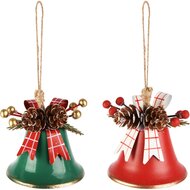 Dekoratief | Hanger belletje m/takje, rood/groen, metaal, 6x6x5cm, set van 2 stuks | A255762
