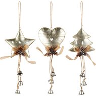 Dekoratief | Hanger hart/ster/boom, champagne, metaal, 10x10x22cm, set van 3 stuks | A255768