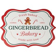 Dekoratief | Wanddeco 'Gingerbread Bakery', wit/rood, metaal, 50x35cm | A255787