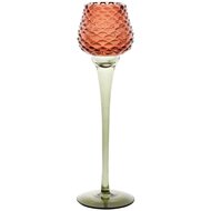 Dekoratief | Theelichthouder op voet, oranje/groen, glas, 8x8x27cm | A255801