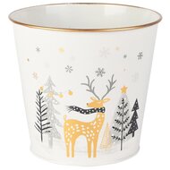Dekoratief | Bloempot &#039;Deer in the Woods&#039;, wit/goud, metaal, 15x15x13cm | A255914