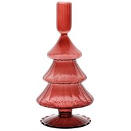 Dekoratief | Kaarsenhouder 'Tree', rood, glas, 11x11x21cm | A255995