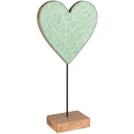 Dekoratief | Deco hart op voet, groen/naturel, hout/email, 19x8x36cm | A258011