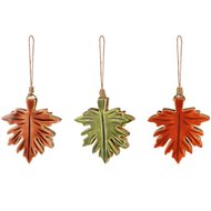 Dekoratief | Hanger herfstblaadje, groen/bruin/oranje, hout, 10x2x11cm, set van 3 stuks | A258022