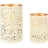 Dekoratief | Set 2 Waxinelichthouders 'Hearts', wit/goud, metaal, 13x13x20cm | A258039