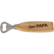 Dekoratief | Flessenopener &#039;Super Papa&#039;, naturel, hout/metaal, 17x4x2cm | A258040