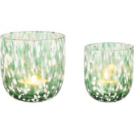 Dekoratief | Set 2 theelichthouders 'Green Stains', glas, 12x12x10cm | A258089