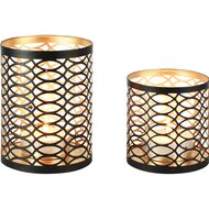Dekoratief | Set 2 Waxinelichthouders 'Cascada Spiral', zwart/goud, metaal, 10x10x14cm | A258094