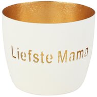Dekoratief | Theelichthouder 'Liefste Mama', wit/goud, metaal, 10x10x9cm | A258148