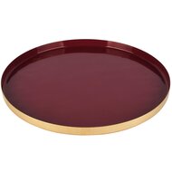 Dekoratief | Dienblad rond, bordeaux/goud, metaal, 26x26x2cm | A258159