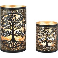 Dekoratief | Set 2 Waxinelichthouders 'Arbre de Vie', zwart/goud, metaal, 12x12x21cm | A258160