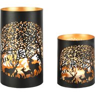 Dekoratief | Set 2 Waxinelichthouders 'Forest Animals', zwart/goud, metaal, 12x12x21cm | A258161