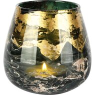 Dekoratief | Theelichthouder &#039;Intense Waze&#039;, groen/goud, glas, 11x11x11cm | A258180