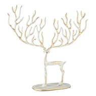 Dekoratief | Deco hert staand m/gewei, wit/goud, metaal, 43x10x36cm | A258187