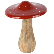 Dekoratief | Paddenstoel m/stippen, rood/wit, hout, 14x14x17cm | A258200