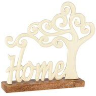 Dekoratief | Deco 'Home' m/boompje, wit/naturel, aluminium/hout, 21x5x22cm | A258206