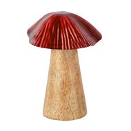 Dekoratief | Paddenstoel, rood/naturel, hout/metaal, 8x8x11cm | A258218