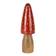 Dekoratief | Paddenstoel m/stippen, rood/wit, hout, 7x7x25cm | A258220