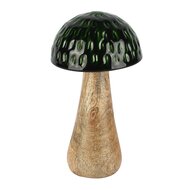 Dekoratief | Paddenstoel 'Carved', groen/naturel, metaal/hout, 8x8x15cm | A258243