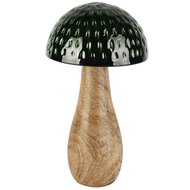 Dekoratief | Paddenstoel 'Carved', groen/naturel, metaal/hout, 12x12x23cm | A258244