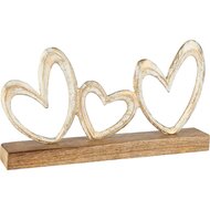 Dekoratief | Trio harten op voet, wit/goud, hout/metaal, 30x17x5cm | A258250