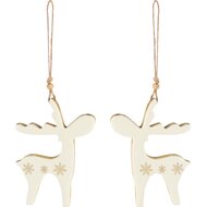 Dekoratief | Hanger rendier m/sneeuwvlokje, wit/goud, hout, 15x11x2cm, set van 2 stuks | A258270