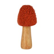 Dekoratief | Paddenstoel 'Teddy', oranje, hout/stof, 6x6x13cm | A258276