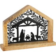 Dekoratief | Kerststal m/figuren, zwart/naturel, hout, 24x5x19cm | A258420