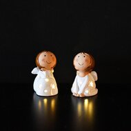 Dekoratief | Engeltje zittend, wit, keramiek, LED, 7x6x10cm, set van 2 stuks | A255023