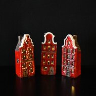 Dekoratief | Deco huisje, rood, keramiek, LED, 6x5x14cm, set van 3 stuks | A255031