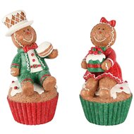Dekoratief | Cookie op cupcake, groen/rood/wit, resina, 8x9x16cm, set van 2 stuks | A255046