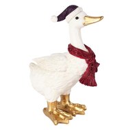 Dekoratief | Eend m/muts/sjaal, wit/rood/goud, resina, 9x15x20cm | A255074