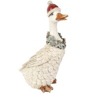 Dekoratief | Eend m/kerstkrans, wit/rood, resina, 11x20x25cm | A255075