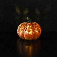 Dekoratief | Deco pompoen, oranje/groen, porselein, LED, 9x9x8cm | A255118