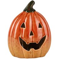 Dekoratief | Deco pompoen, oranje/groen, porselein, LED, 13x8x17cm | A255140