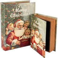 Dekoratief | Set 2 boekdozen &#039;Santa With Children&#039;, hout, 20x15x6cm | A255148