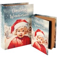 Dekoratief | Set 2 boekdozen &#039;Christmas Wonderland&#039;, hout, 20x15x6cm | A255150