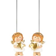 Dekoratief | Hanger engeltje m/hartje, wit/goud, resina, 5x3x7cm, set van 2 stuks | A255257