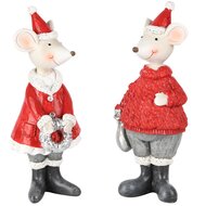 Dekoratief | Muis staand m/ster, rood/wit, resina, 6x6x19cm, set van 2 stuks | A255260