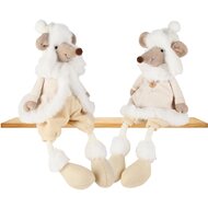 Dekoratief | Muis m/hangbenen, creme/wit, stof, 16x12x33cm, set van 2 stuks | A255276