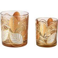 Dekoratief | Set 2 theelichthouders &#039;Glitter Leaves&#039;, goud, glas, 9x9x10cm | A255285