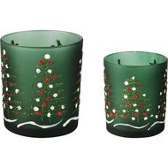 Dekoratief | Set 2 theelichthouders &#039;Chirstmas Trees&#039;, groen, glas, 9x9x10cm | A255288