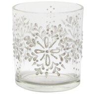 Dekoratief | Theelichthouder &#039;Winter Flake&#039;, transparant/wit, glas, 7x7x8cm | A255289