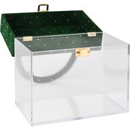 Dekoratief | Koffertje, groen/transparant, velvet/acryl, 17x10x16/26cm | A255306