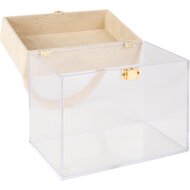 Dekoratief | Koffertje, beige/transparant, velvet/acryl, 17x10x16/26cm | A255307