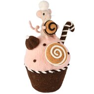 Dekoratief | Cupcake m/muis, roze/bruin, stof, 14x13x23cm | A255333