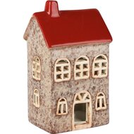 Dekoratief | Theelichtouder huisje, rood/bruin, dolomiet, 10x8x17cm | A255367
