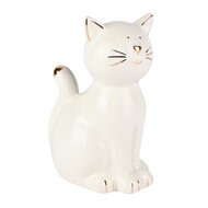 Dekoratief | Poes zittend 'Milo', wit/goud, dolomiet, 9x7x13cm | A255377