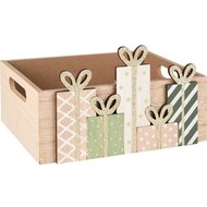 Dekoratief | Bakje m/cadeautjes, groen/naturel, hout, 20x15x12cm | A255384