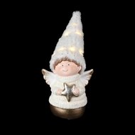 Dekoratief | Engelkindje m/ster, goud/wit, TC, LED, 13x9x16cm | A255402